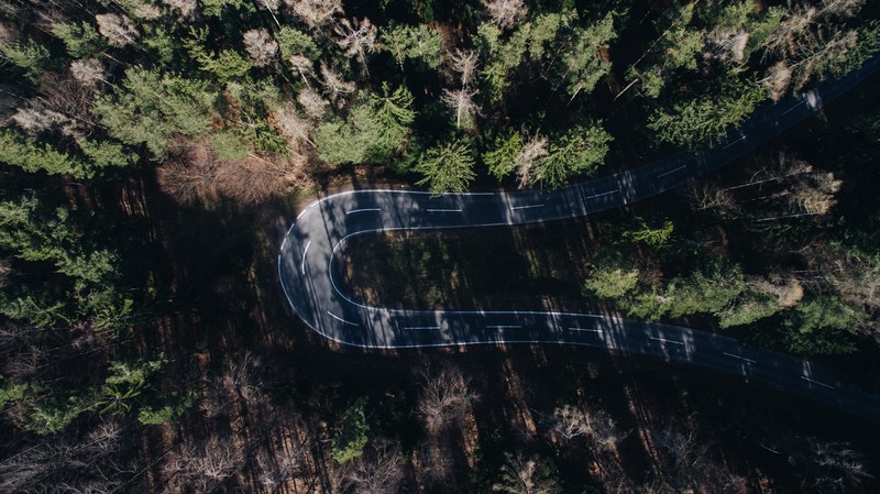 aerial view windy road drone view and road curve 4k