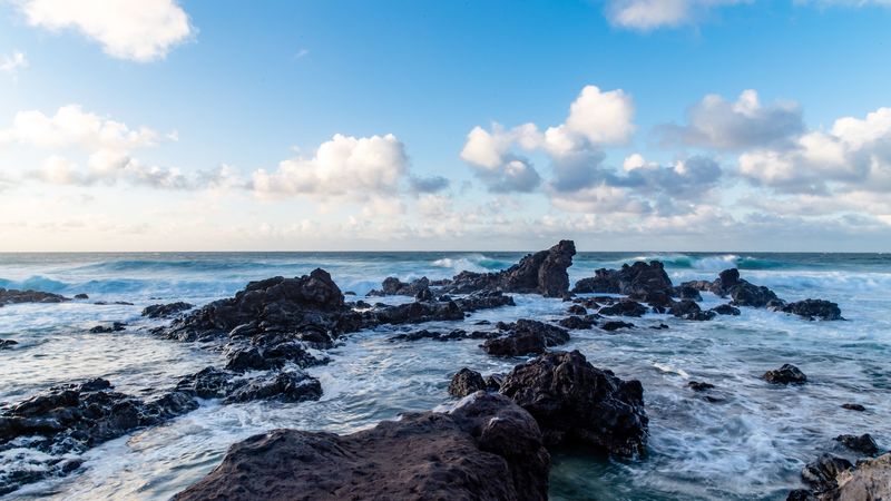 sea, rocks, shore, surf, 4k