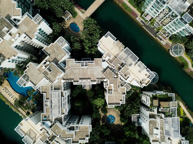 aerial view rooftop seaside and coastal 4k