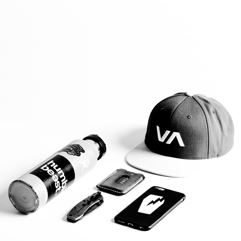 hat phone mobile phone and water bottle 4k