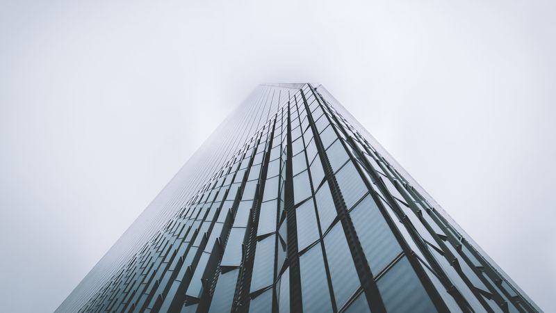 skyscraper, building, fog, 4k