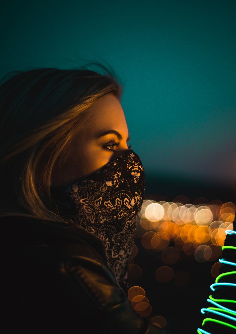 woman female scarf and lights hd, 4k