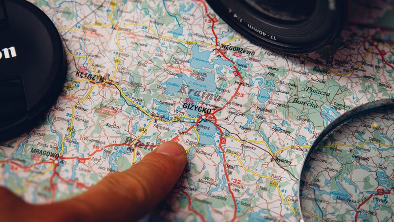map, finger, route, travel, 4k
