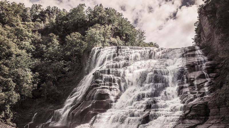 waterfall, river, current, precipice, 4k