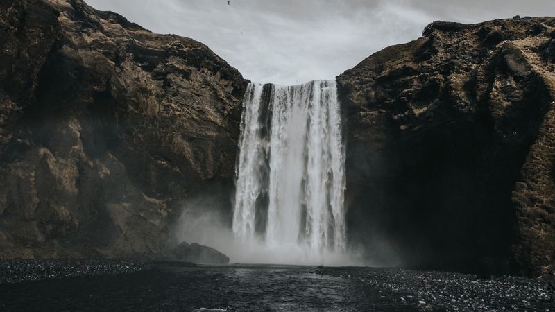 waterfall, hills, river, 4k