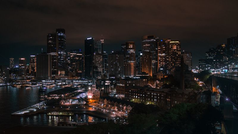 sydney, city lights, skyscrapers, 4k