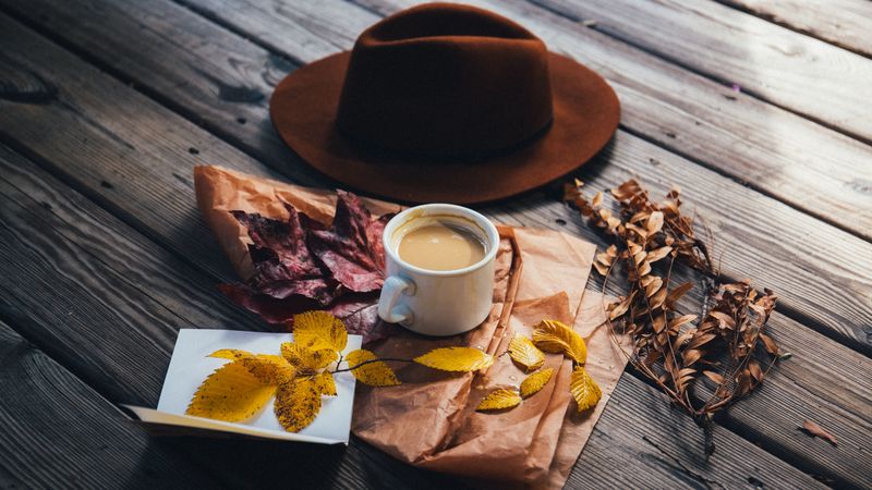 coffee, hat, leaves, 4k