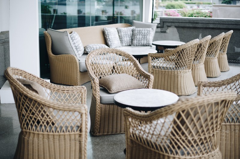 a patio furniture set on a balcony, patio furniture 4k