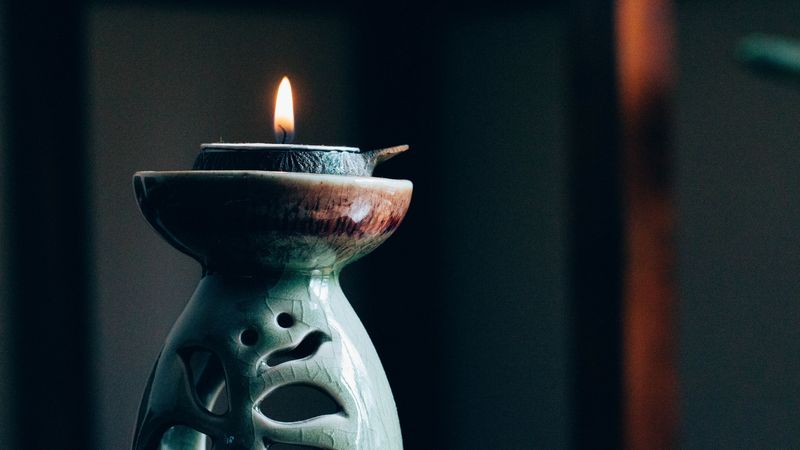 candle, stand, flame, 4k