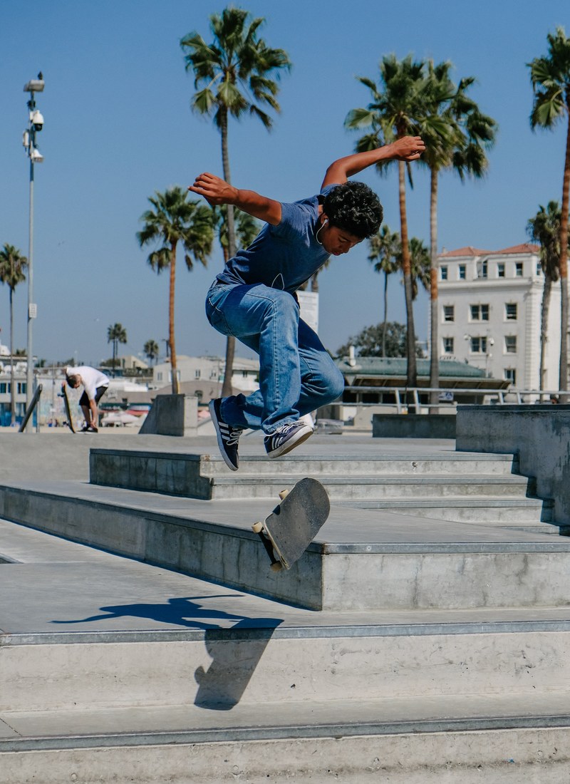 skateboard skate park kick flip and palm tree hd, 4k