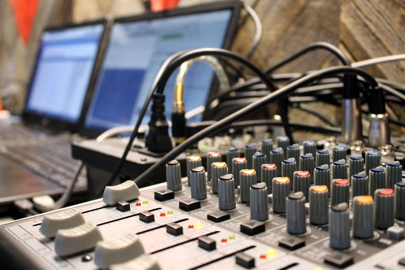 sound engineering sound mixer laptop and sound board 4k