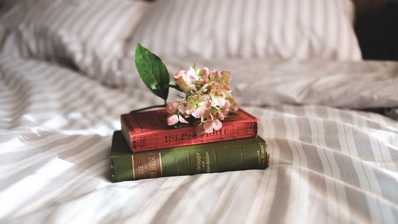 books, flowers, bed, inspiration, 4k