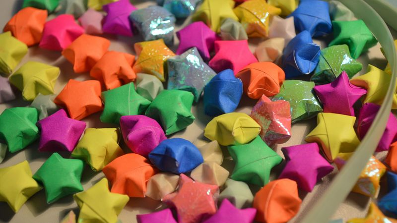 origami, stars, colored paper, 4k