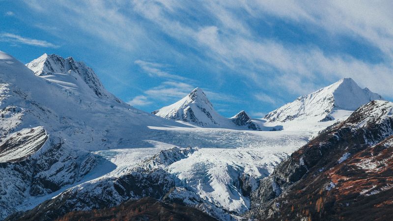 mountains, snow, peaks, landscape, 4k