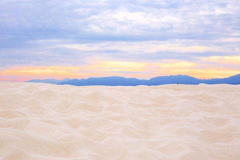 white sands meet a colorful horizon in white sands visitors center, sunset in white sands national monument 4k