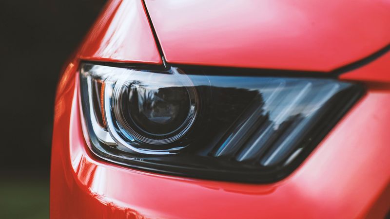 headlight, car, red, front view, 4k
