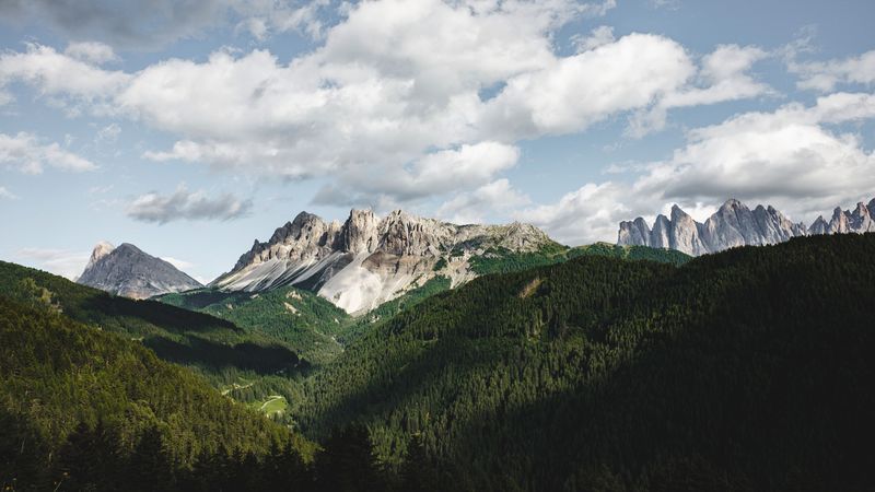 mountains, summer, grass, clouds, 4k