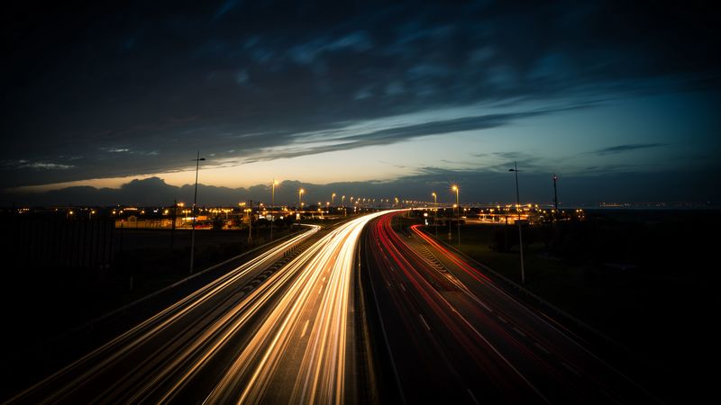 road, long exposure, glow, dark, 4k