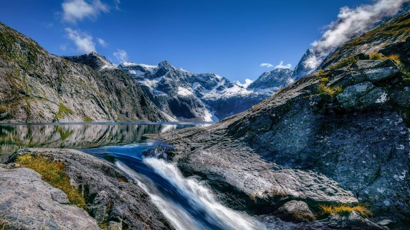 mountains, stones, river, 4k