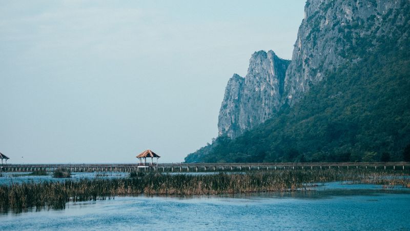 sea, mountains, bridge, rocks, 4k