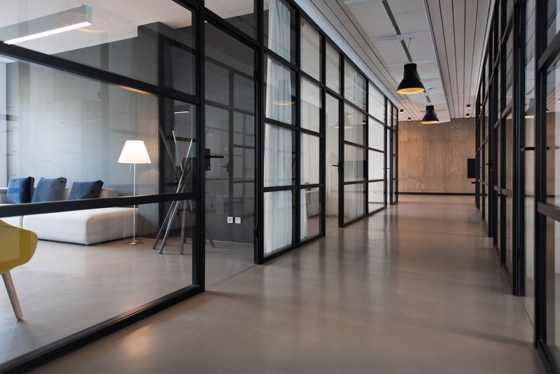 a hallway in an elegant office space in munich, office hallway 4k