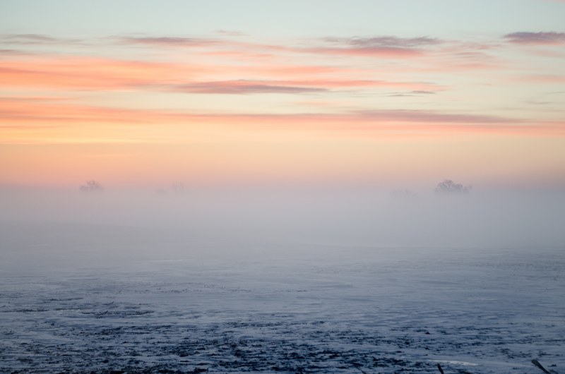 landscape view of sunset during dusk overlooking snow covered ground, _sunset with snow covered ground 4k