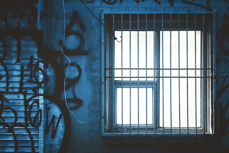 window barred window graffiti and wall 4k