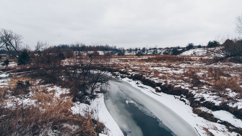 river, winter, ice, snow, 4k