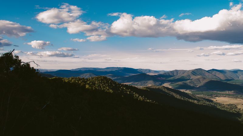 valley, mountains, shadows, clouds, 4k