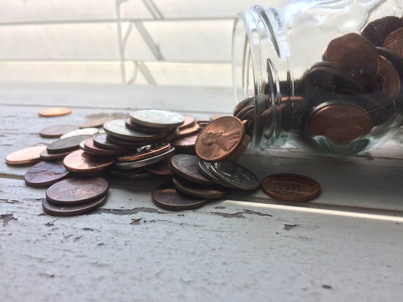 a mason jar full of pennies, _needed change 4k