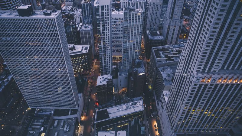 skyscrapers, buildings, top view, 4k