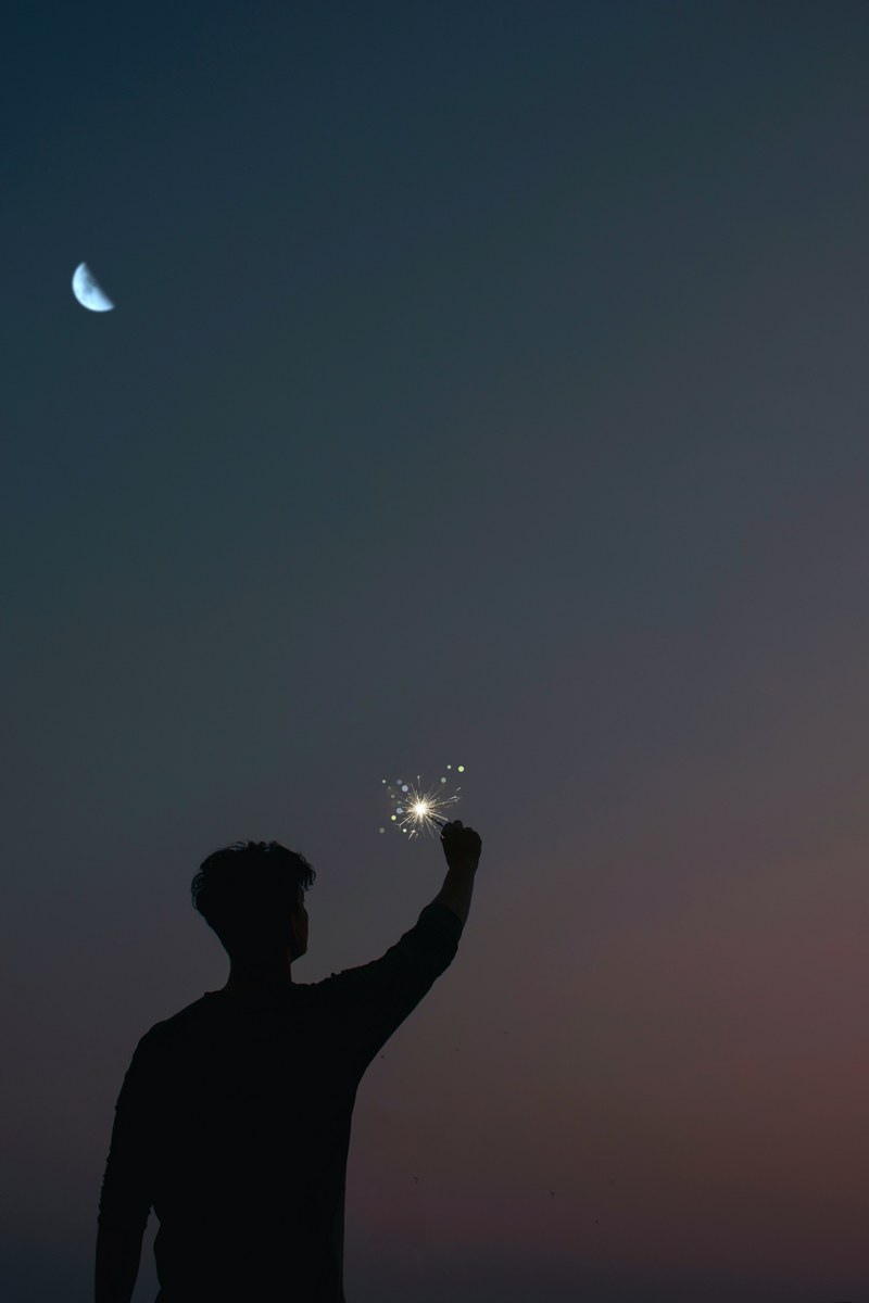 moon and sparkler hd, 4k