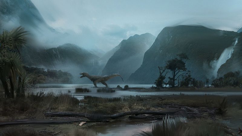 dinosaur, mountains, art, 4k