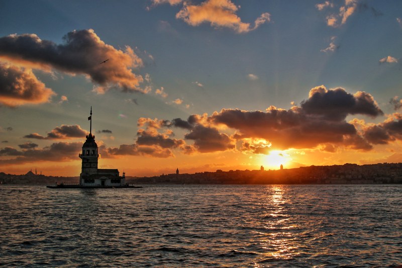 sunset istanbul and maidens tower 4k
