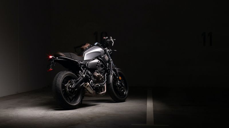 motorcycle, rear view, wheels, gray, dark, 4k