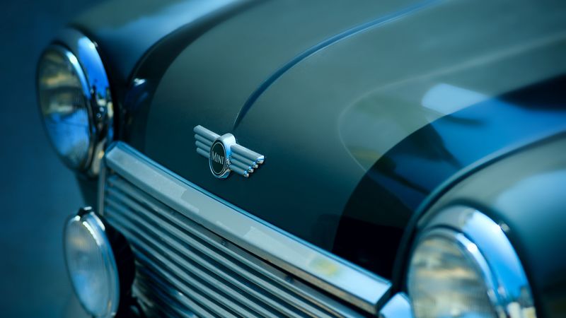 mini cooper, logo, headlights, 4k