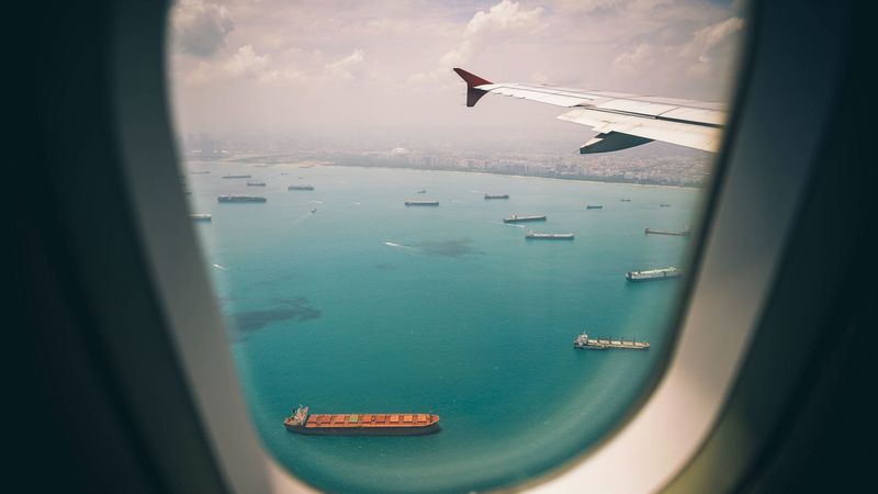 porthole, airplane, top view, 4k
