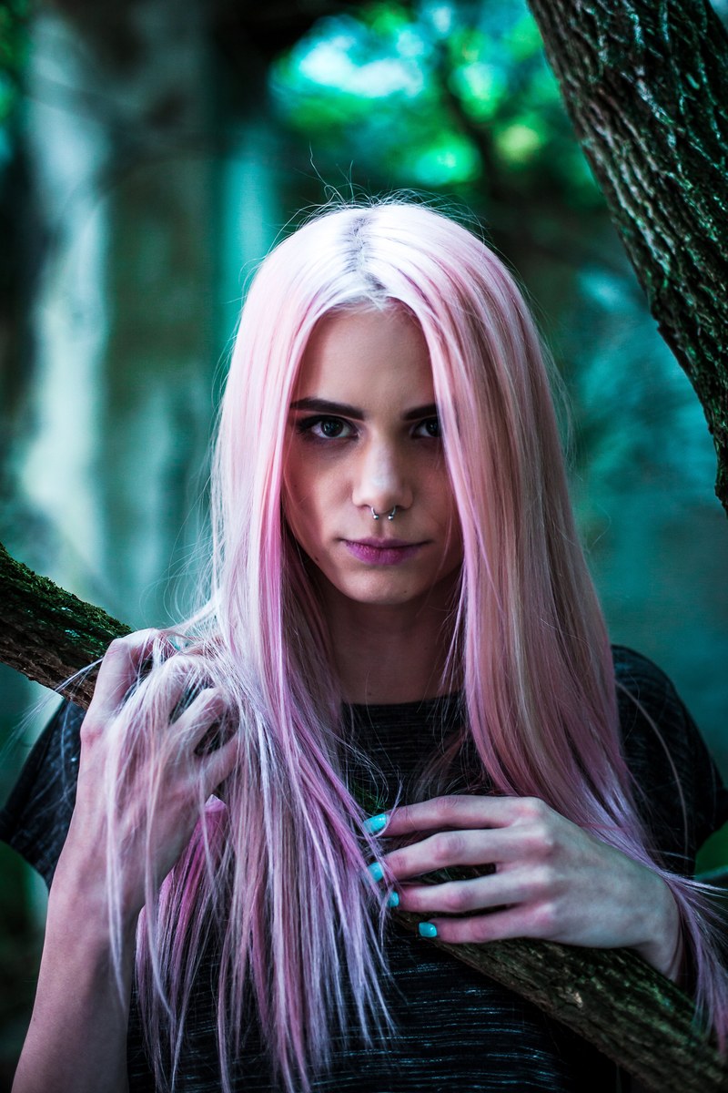 portrait of young girl with pink hair 4k