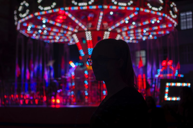 lights funfair carousel and neon 4k