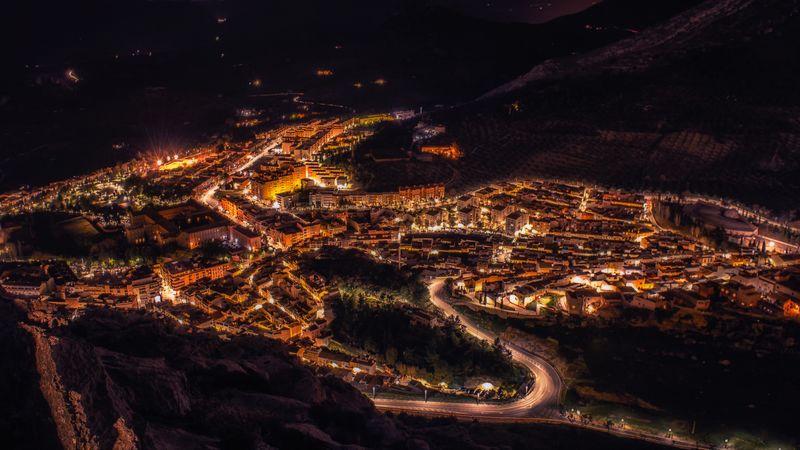 night city, top view, city lights, 4k
