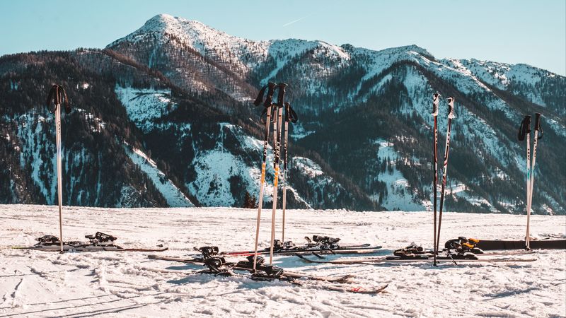 skiing, mountain, snow, winter, 4k