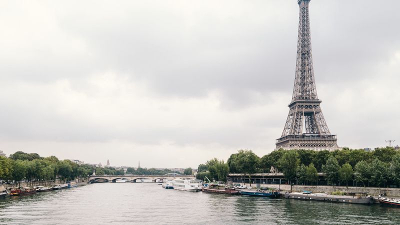 eiffel tower, paris, france, river, architecture, 4k