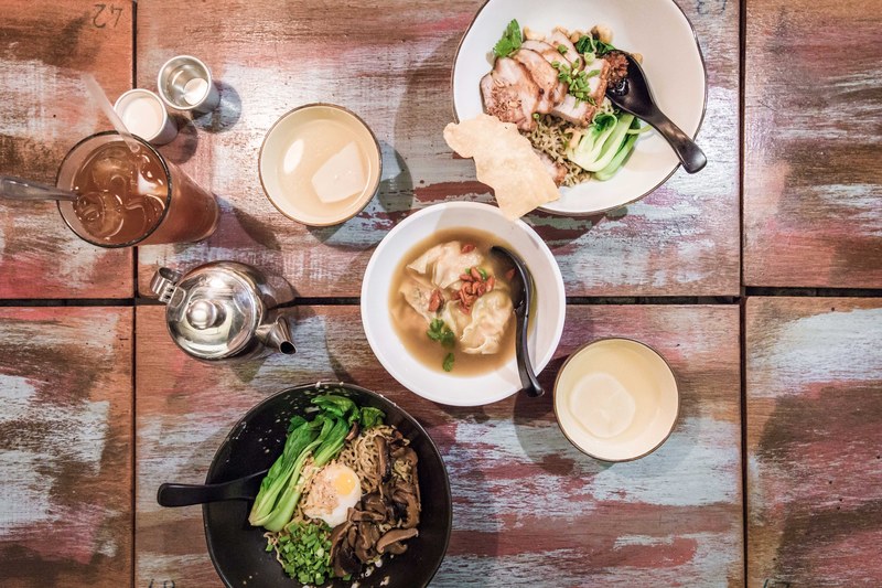 flatlay soup chinese food and asian food 4k