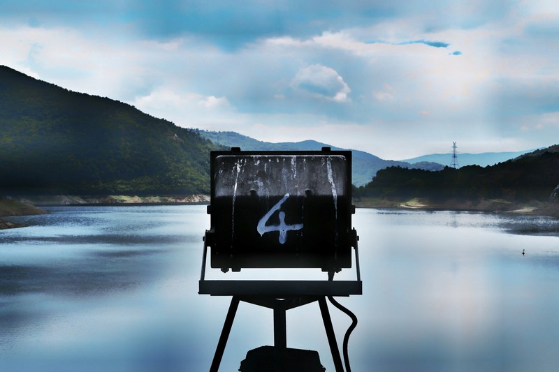 a sign marked with the number four over a lake, number four 4k