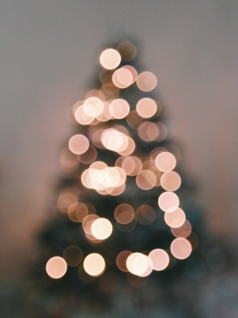 a blurred image of a lit up outdoor christmas tree, _outdoor xmas tree with lights 4k