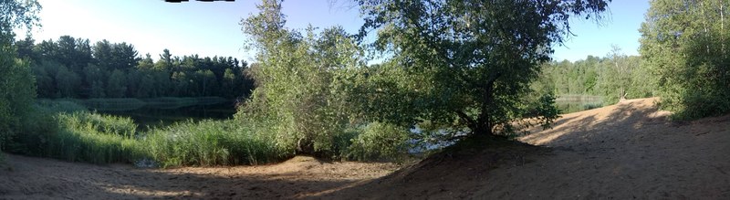 panorama lake shore glare and sun glare 4k