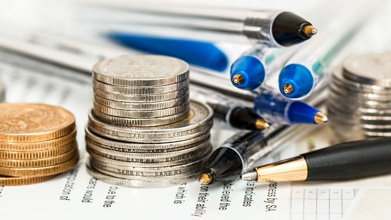 coins, pens, paper, 4k