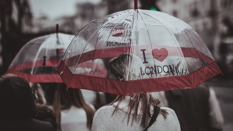 umbrella, girl, rain, city, 4k