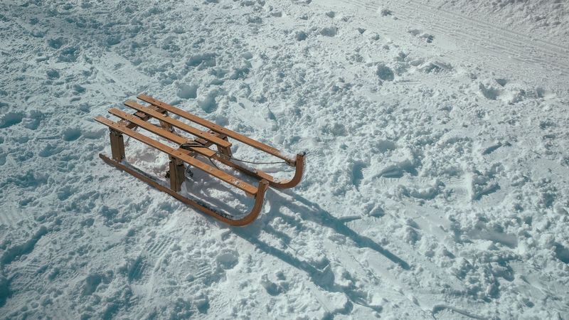 sled, snow, winter, shadow, 4k