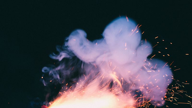 smoke, sparks, dark background, 4k